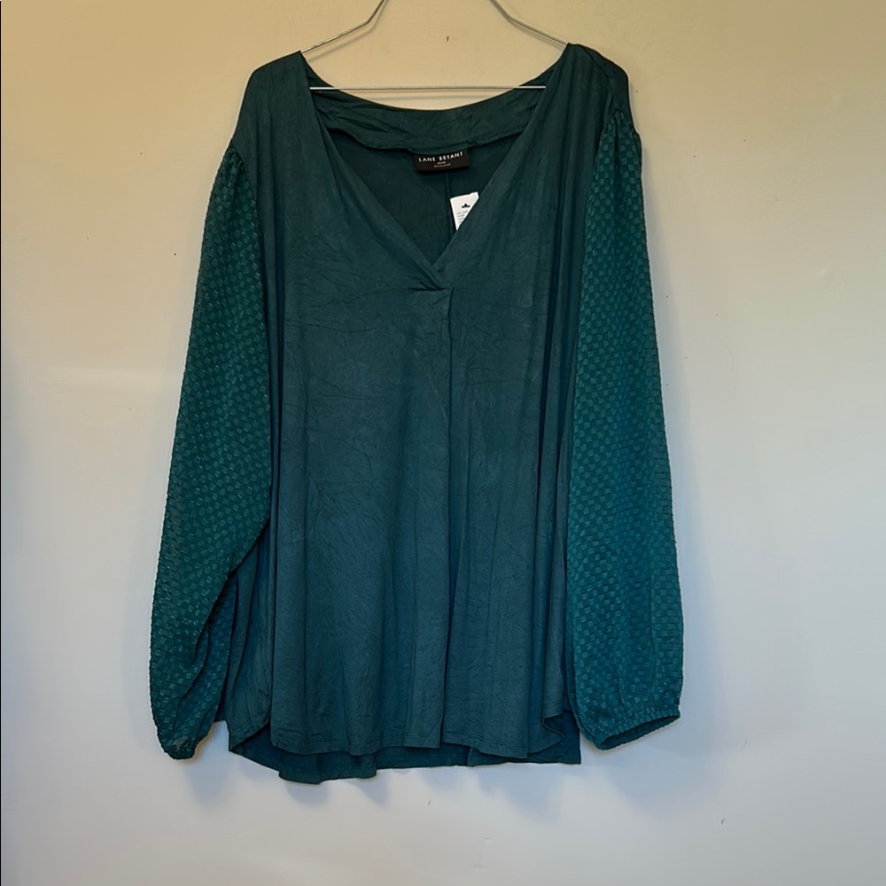 Lane Bryant rayon long patterned sleeves V-neck pullover top size 26/28 new/tags